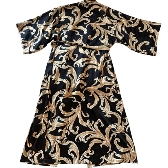Natori Classics Belted Black & Gold Baroque Print Kimono Maxi Robe / Dress - Picture 9 of 10